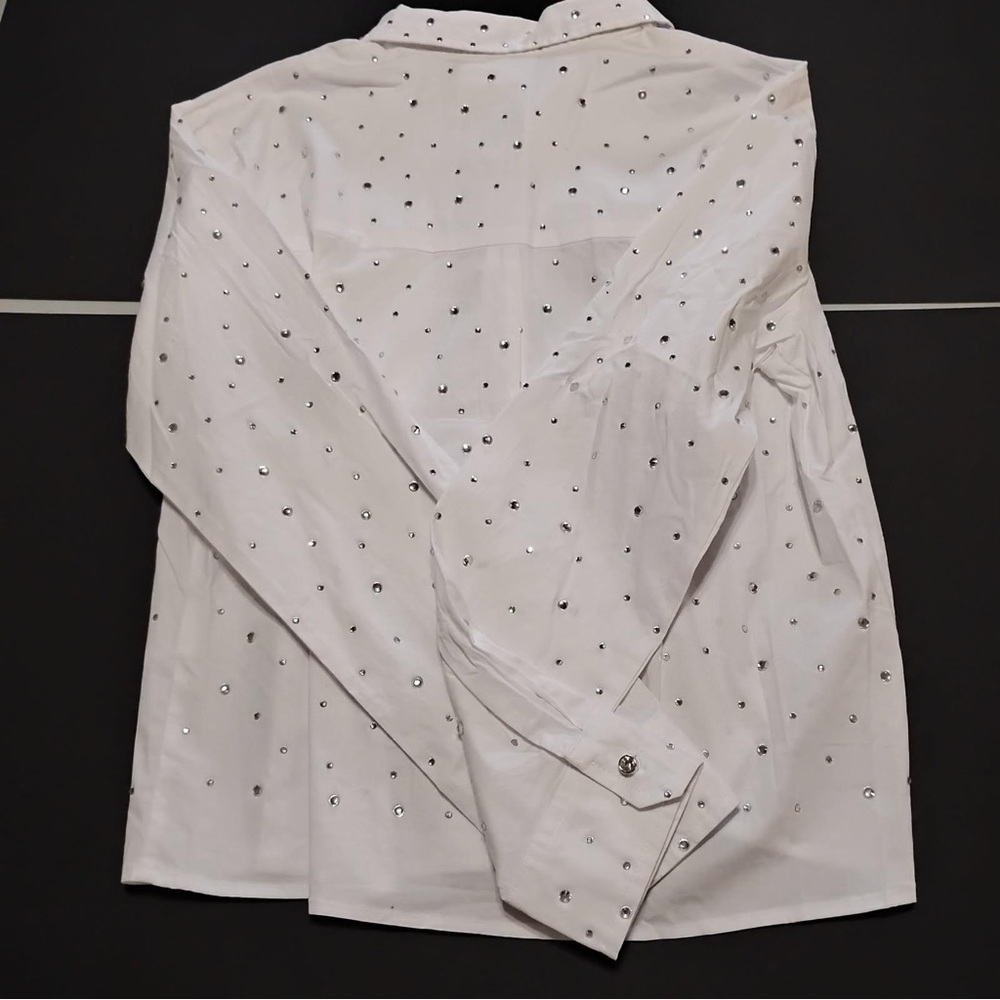KIWI White Rhinestone Button-Down Shirt – Size S - Picture 10 of 14